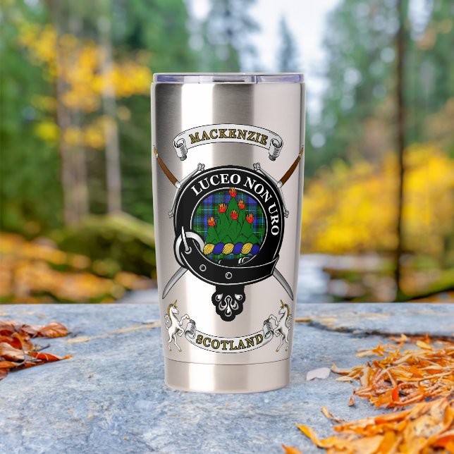 Mackenzie Clan Badge Tartan & Swords Insulated Tumbler (Outdoor (Rotated))