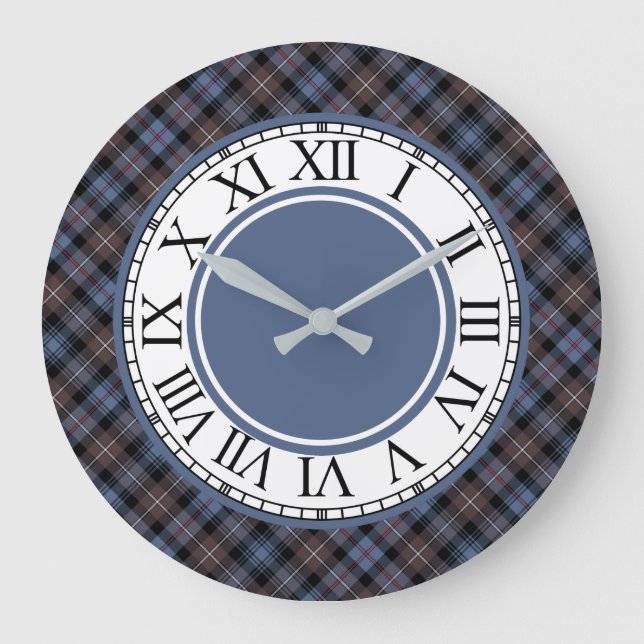 Mackenzie Clan Brown and Blue Tartan Border Large Clock (Front)