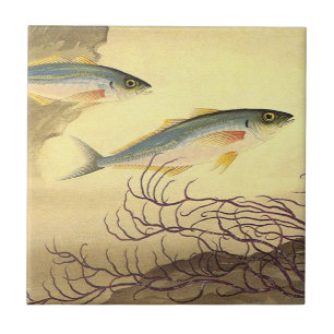 Mackerel Fish in the Ocean, Vintage Japonisme Art Ceramic Tile