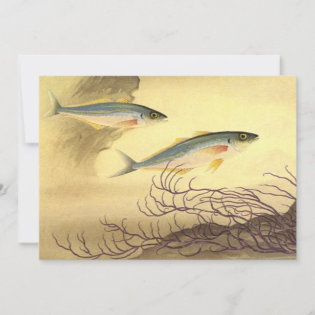 Mackerel Fish in the Ocean, Vintage Japonisme Art Invitation (Front)