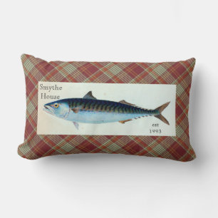 Mackerel Fish Red Orange Plaid Lumbar Throw Pillow