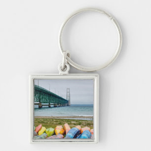Mackinac Bridge And Canoes Key Ring