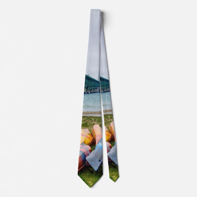 Mackinac Bridge And Canoes Neck Tie (Front)