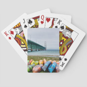 Mackinac Bridge And Canoes Playing Cards