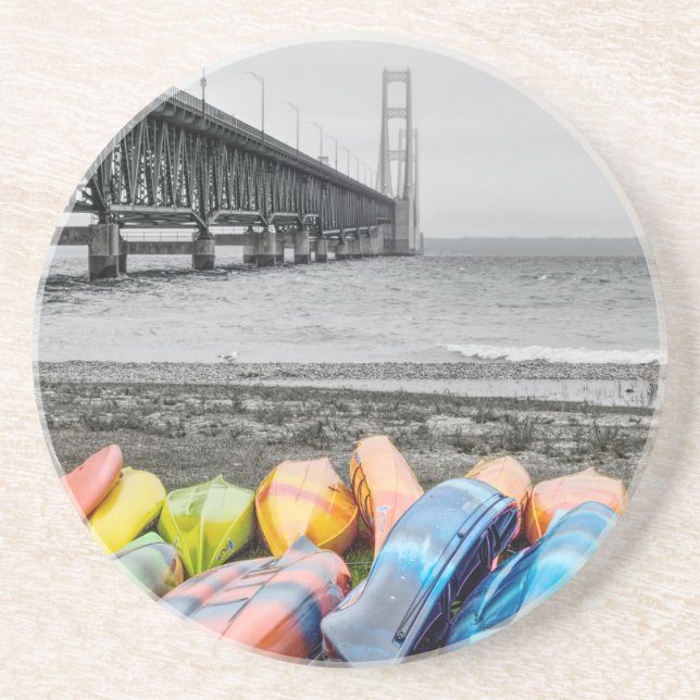 Mackinac Bridge and Canoes Select Colour Coaster (Front)