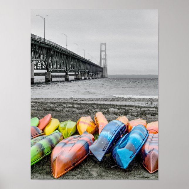 Mackinac Bridge and Canoes Select Colour Poster (Front)