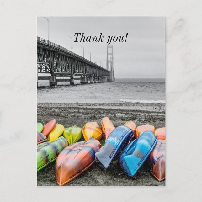 Mackinac Bridge and Canoes Select Colour Thank You Postcard (Front)