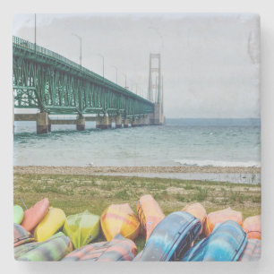 Mackinac Bridge And Canoes Stone Coaster