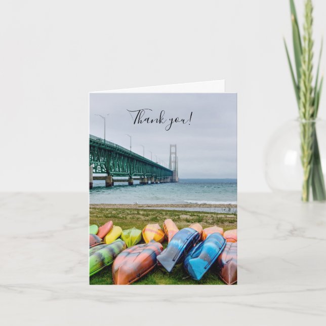 Mackinac Bridge And Canoes Thank You Card (Front)