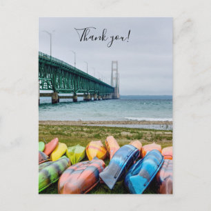 Mackinac Bridge And Canoes Thank You Postcard