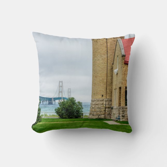 Mackinac Bridge and Lighthouse Cushion (Front)