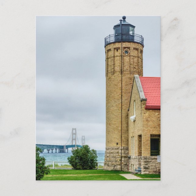 Mackinac Bridge and Lighthouse Postcard (Front)