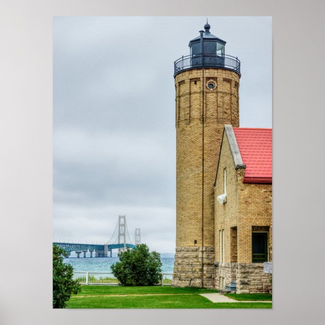 Mackinac Bridge and Lighthouse Poster (Front)