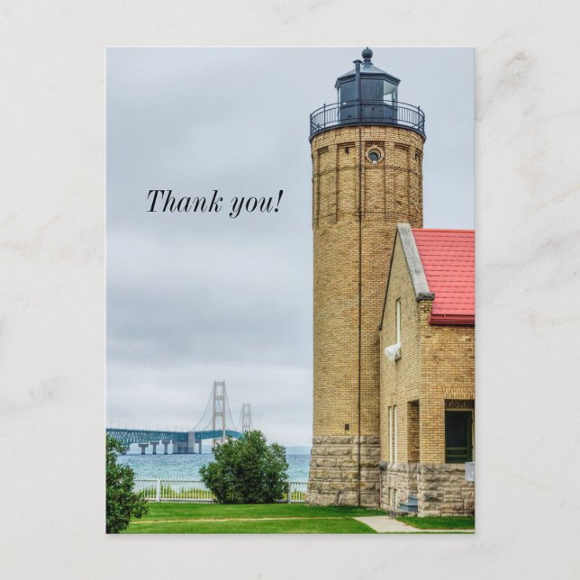 Mackinac Bridge and Lighthouse Thank You Postcard (Front)