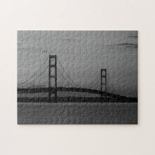 Mackinac Bridge At Dusk Grayscale Jigsaw Puzzle