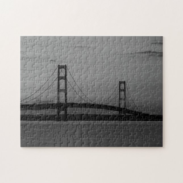 Mackinac Bridge At Dusk Grayscale Jigsaw Puzzle (Horizontal)