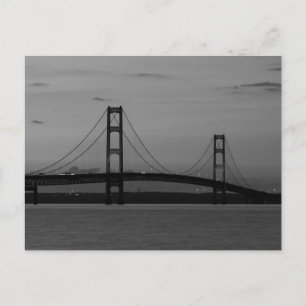 Mackinac Bridge At Dusk Grayscale Postcard
