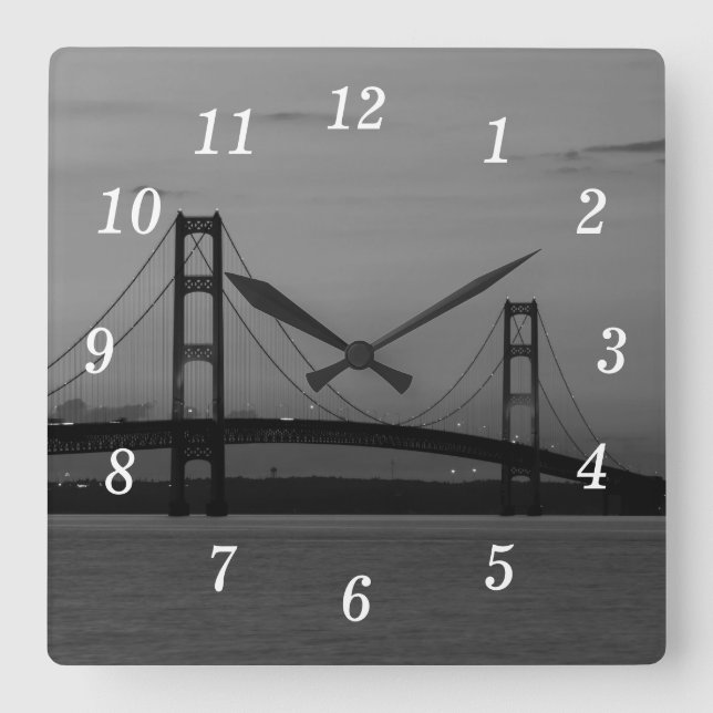 Mackinac Bridge At Dusk Grayscale Wall Clock (Front)