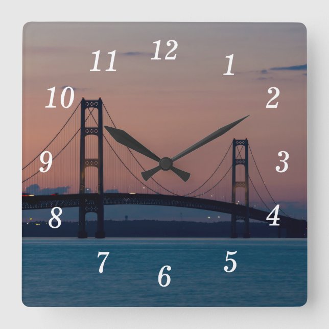 Mackinac Bridge At Dusk Wall Clock (Front)