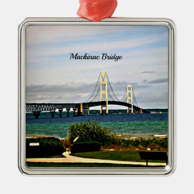 Mackinac Bridge, Mackinac Island Metal Tree Decoration (Front)