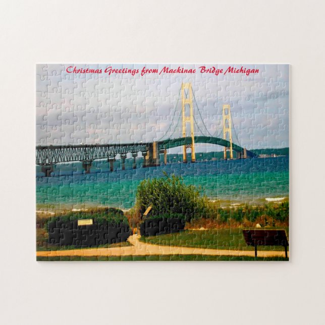 Mackinac Bridge Michigan. Christmas Greetings Jigsaw Puzzle (Horizontal)