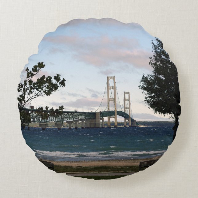 Mackinac Bridge round pillow (Front)