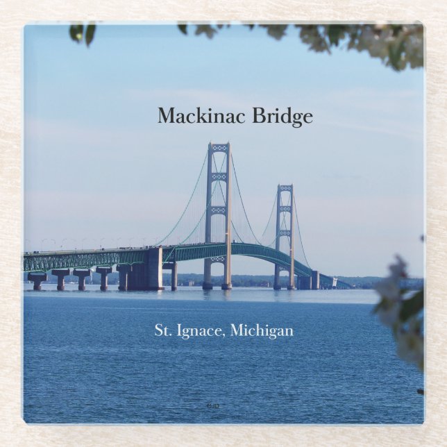 Mackinac Bridge St. Ignace glass coaster (Front)