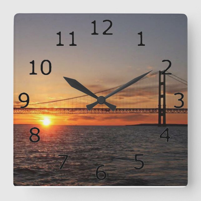 Mackinac Bridge Sunset Square Wall Clock (Front)