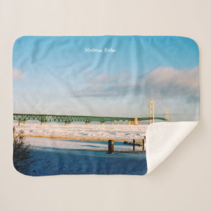 Mackinac Bridge winter sherpa blanket