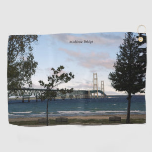 Mackinac Bridge with trees golf towel