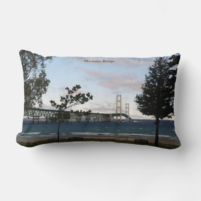 Mackinac Bridge with trees lumbar pillow (Front)