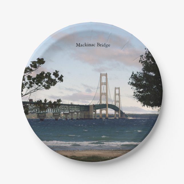 Mackinac Bridge with trees paper plate (Front)
