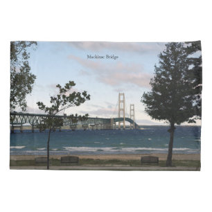 Mackinac Bridge with trees pillow case