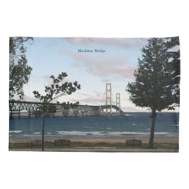 Mackinac Bridge with trees pillow case (Back)