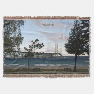 Mackinac Bridge with trees throw blanket