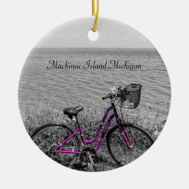 Mackinac Island Bike Selective Color Ceramic Ornament (Front)