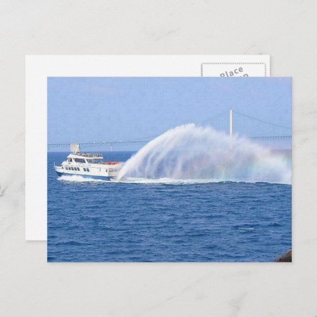 Mackinac Island Ferry & Rainbow, Michigan, USA Postcard (Front/Back)
