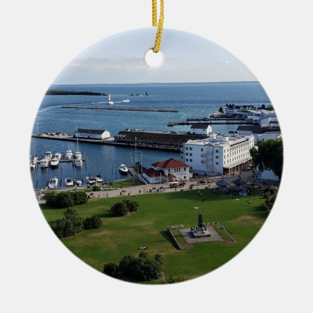 Mackinac Island & Harbor, Michigan Ceramic Ornament (Front)