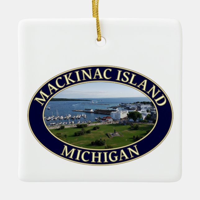 Mackinac Island Harbour & Lake Huron in Michigan Ceramic Ornament (Front)