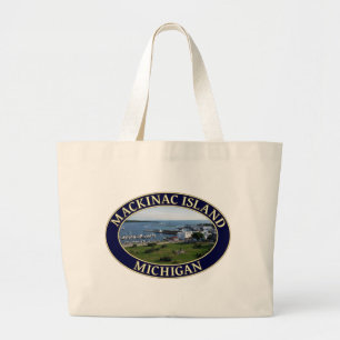 Mackinac Island Harbour & Lake Huron in Michigan Large Tote Bag