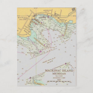 Mackinac Island harbour nautical chart post card