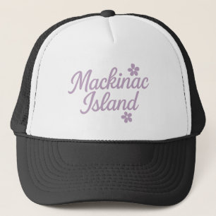 Mackinac Island Lilac Script Floral Michigan Trucker Hat