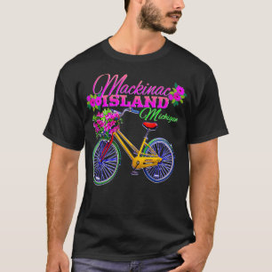 Mackinac Island Michigan Gift Vintage Bike Flowers T-Shirt