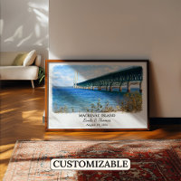 Mackinac Island Michigan Poster, Watercolor, Custo