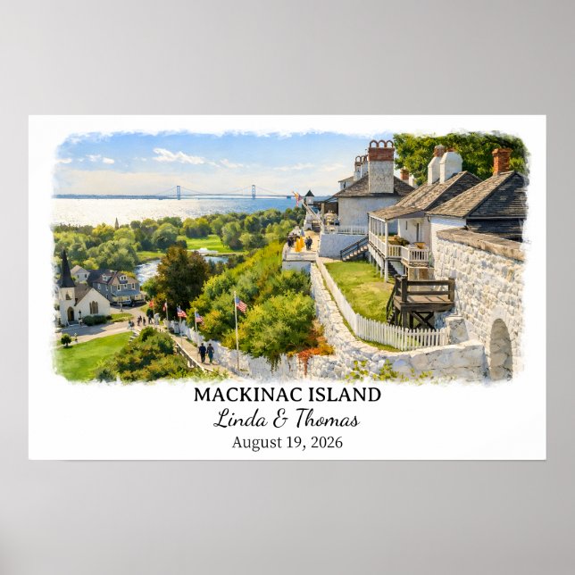 Mackinac Island Michigan Poster, Watercolor, Custo Poster (Front)