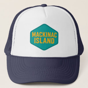 Mackinac Island Retro Badge Bold Michigan Travel Trucker Hat