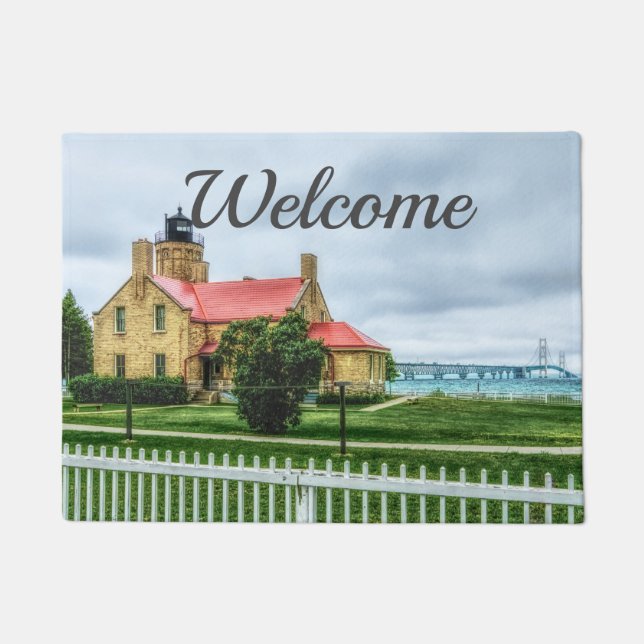 Mackinac Light and Bridge Welcome Doormat (Front)