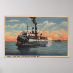 Mackinac, MI - View of Sainte Marie Steamer Poster