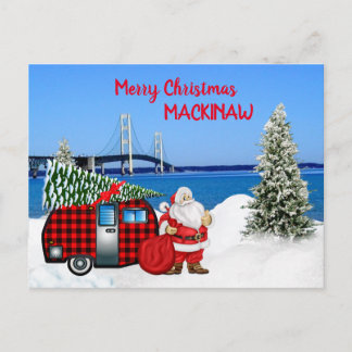 Mackinaw City Christmas Card with Santa in Vintage