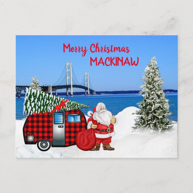 Mackinaw City Christmas Card with Santa in Vintage (Front)